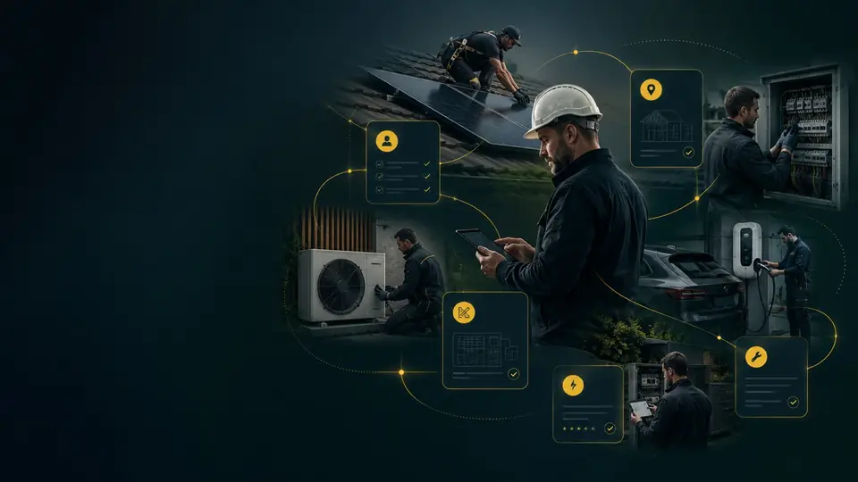 Professionnels TousENRJ intervenant sur le photovoltaïque, la pompe à chaleur, l’électricité et la recharge de véhicule